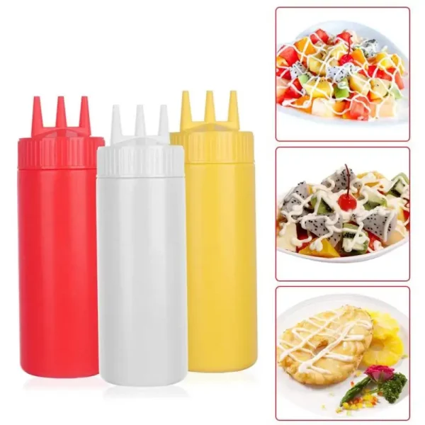 3 Holes 800ML Twist Cap Squeeze Bottle Food Grade Plastic Ketchup Mustard Mayo Sauces Olive Oil Bottles Kitchen Gadgets #1 - Image 4