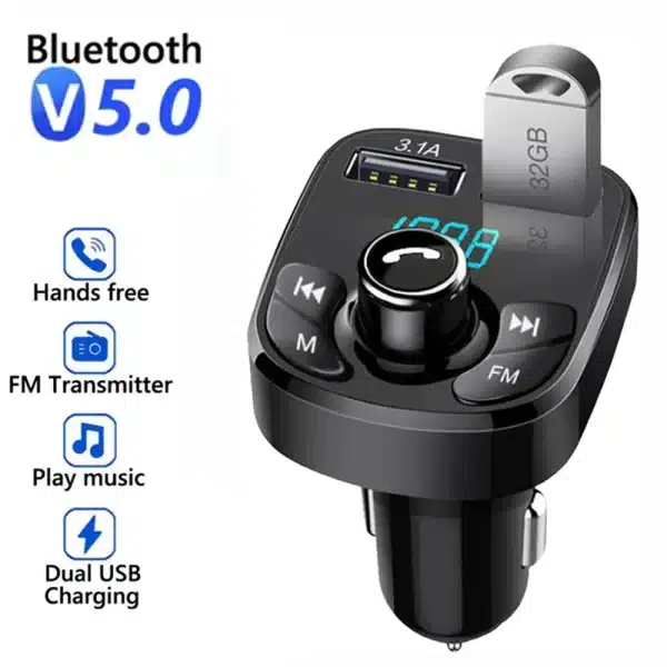 Car Hands-free Bluetooth-compaitable 5.0 FM Transmitter Car Kit MP3 Modulator Player Handsfree Audio Receiver 2 USB Fast Charger