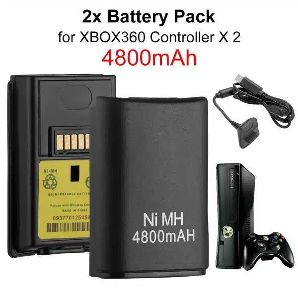 New 1pcs/2pcs 4800mAh Ni-MH Rechargeable Battery Pack+Charger Cable Dock For Xbox 360 Wireless Controller