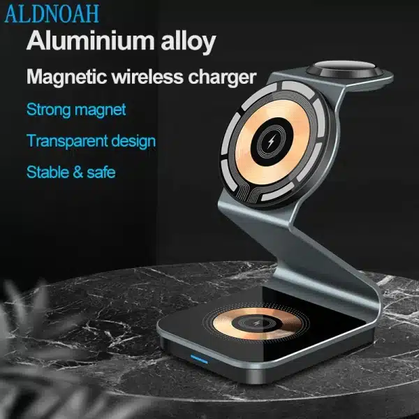 3 in 1 Magnetic 15W Fast Wireless Charger Station Stand Transparent For iPhone 12 13 14 15 Pro Max Apple Watch 9 8 7 6 5 Airpods