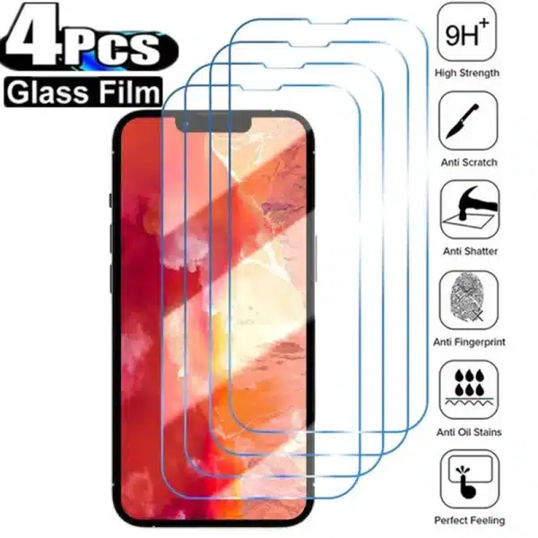 4PCS Protective Glass For iPhone 14 13 12 11 15 Pro Max Mini Screen Protector for iPhone 15 14 Plus X XR XS Max 15 Glass