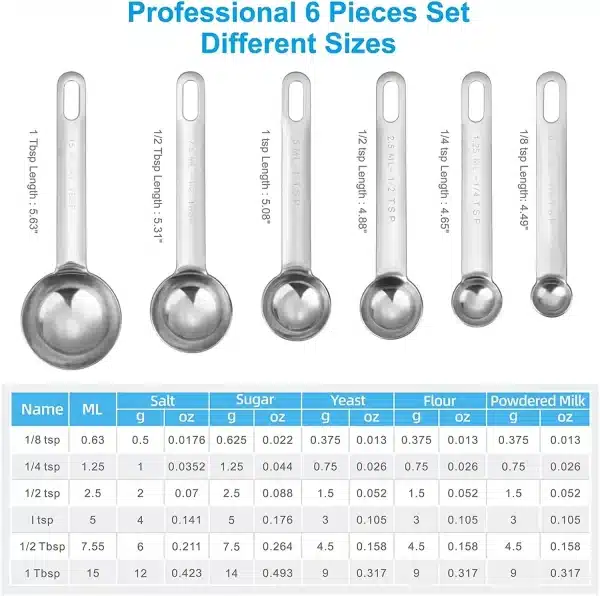 Durable Stainless Steel Measuring Spoons Cups Set Spoons Measuring Tools with Bonus Leveler Etched Markings Kitchen Gadgets - Image 2