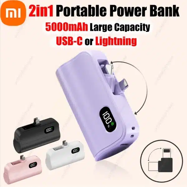 Xiaomi Mini 5000mAh Power Bank Built Cable Portable Mobile Phone Charger External Battery Capsule Powerbank For Type-C iPhone