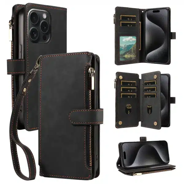 High Quality Phone Case for Samsung Galaxy S23 Ultra S24 Ultra Leather Purse-style Multi-slot Zipper Flip Phone Case