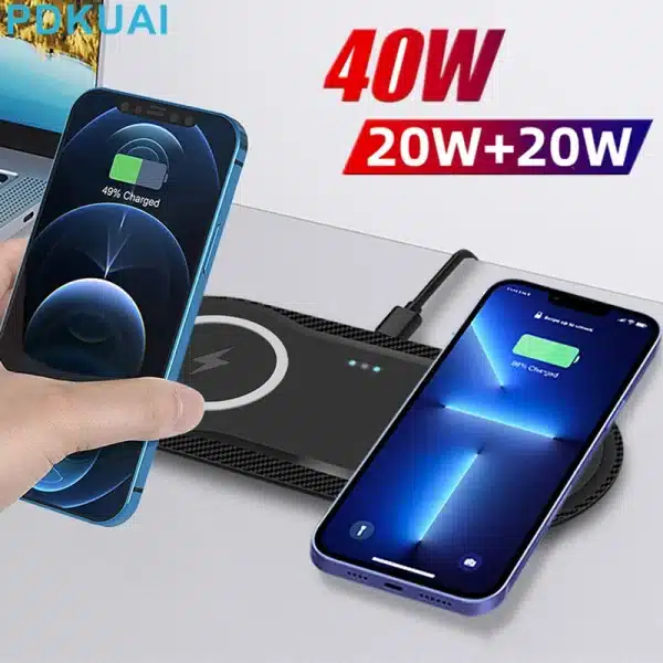 Double 2 in 1 Fast Wireless Charger Pad 40W Dual Charging Station for iPhone 14 13 12 11 XS XR X 8 AirPods 3 Pro Samsung S22 S21