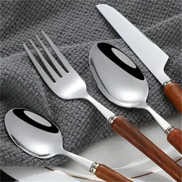 Wooden Handle Cutlery Set 304 Stainless Steel Knife Fork Spoon Teaspoon Dinnerware Set Japanese Tableware Kitchen Utensils - Image 4