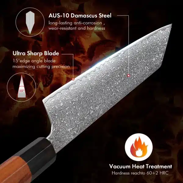F.YOUNG 8.2-inch Japanese Kiritsuke Knife Damascus Steel Kitchen Chef Knives Sharp Professional Cleaver Hand Forged Cooking Tool - Image 4