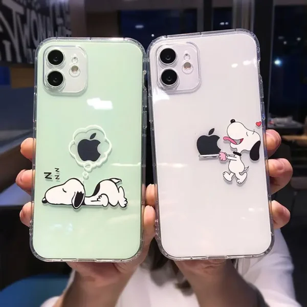 Snoopy Cute Cartoon Transparent Phone Case For iPhone 16 15 13 12 11 Pro Max Xr Xs Max 14 Plus 8 Plus Case Cute Soft Cover Y2k