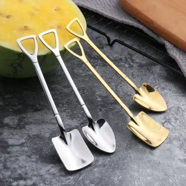 Stainless Steel Shovel Spoons Gold Silver Mini Coffee Teaspoon Fruit Ice Cream Dessert Spoon Scoops Kitchen Tableware Set 20/2Pc - Image 5