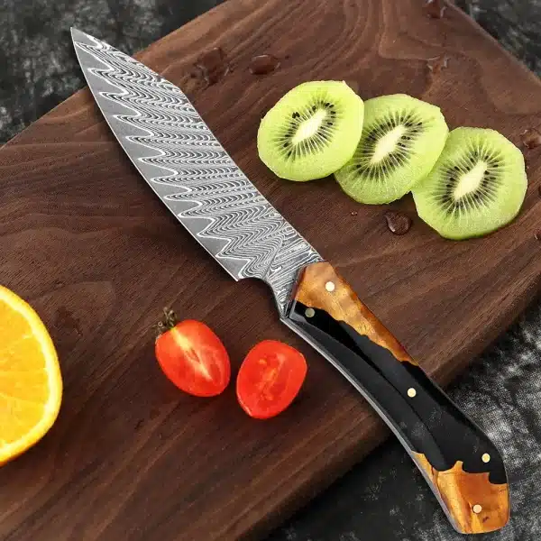 Japanese 3.5 Inch Utility Knife VG10 Damascus Steel Pro Paring Knife Sharp Kitchen Petty Knife Full Tang Resin and Wood Handle - Image 5