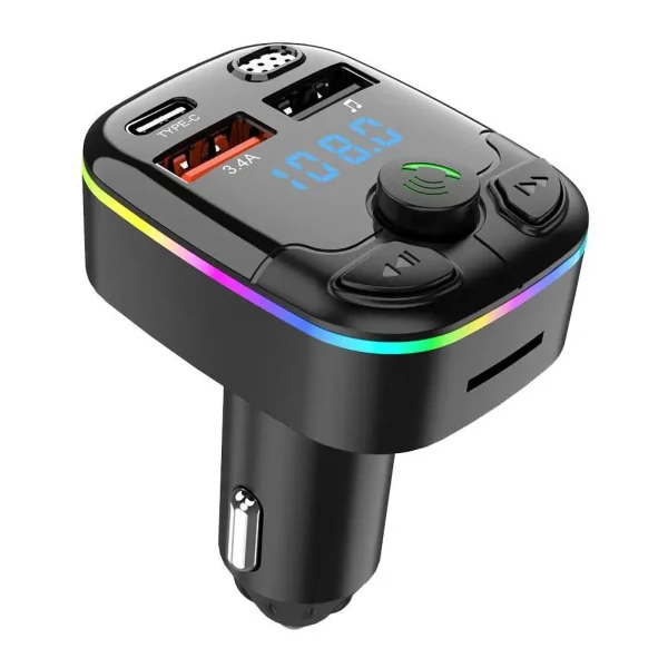 Bluetooth 5.0 Car FM Transmitter PD Type-C Dual USB Ambient Player Car MP3 Charger Type-C Wireless Light 18W Handsfree PD QC3.0