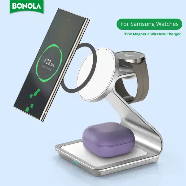 Bonola Metal 3 in 1 Wireless Charger for Galaxy S23 Ultra/S24/S22 Desk Stand Up Wireless Fast Charging for Samsung Watch/Earbuds