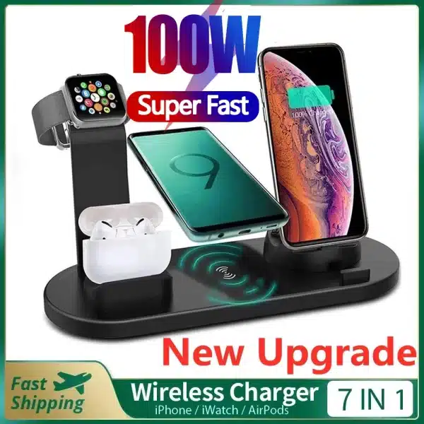 5 in 1 Wireless Charger Stand Dock for Apple Watch 8 7 6 5 4 3 iPhone 13 12 11 Xs 8 Airpods Pro Wireless Fast Charging Station