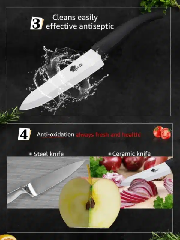 Ceramic Knives with holder fruit utility slicing chef Ceramic knives Kitchen Accessories set Zirconia White Blade with stand - Image 4