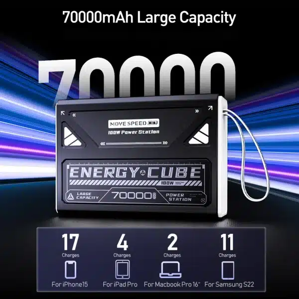 MOVESPEED Z70Pro Large Capacity Power Bank 100W Fast Charge External Battery w/ Flashlight Powerbank for Laptop Outdoor Camping - Image 2