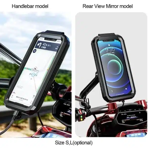 Waterproof Case Bag 12V Motorcycle Phone Holder Handlebar Rear View Mirror Wireless Charger 15W Qi/ Type C Fast Charging Mount - Image 3