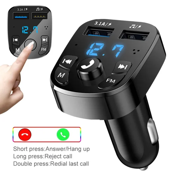 Car Hands-free Bluetooth-compaitable 5.0 FM Transmitter Car Kit MP3 Modulator Player Handsfree Audio Receiver 2 USB Fast Charger - Image 5