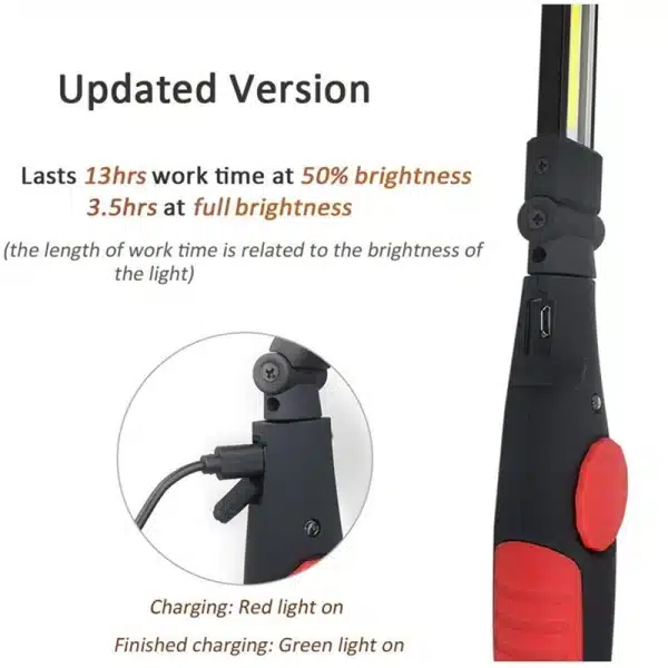 Portable COB Flashlight Torch USB Rechargeable LED Work Light Lamp Foldable Magnetic Rotated Outdoor Spotlight - Image 5