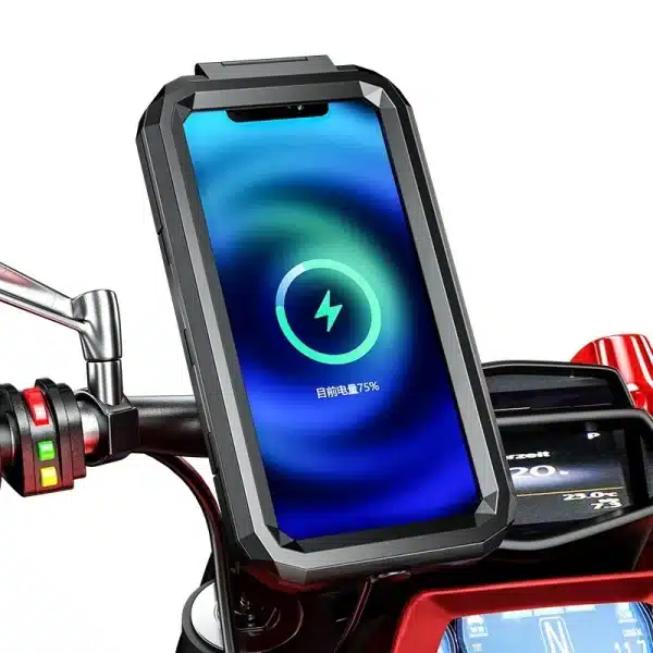 Waterproof Case Bag 12V Motorcycle Phone Holder Handlebar Rear View Mirror Wireless Charger 15W Qi/ Type C Fast Charging Mount - Image 4