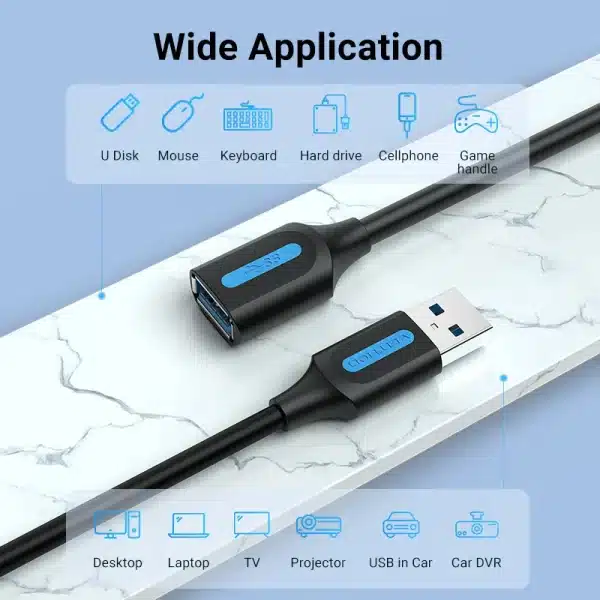 Vention USB 3.0 Extension Cable USB 3.0 2.0 Cable Extender Data Cord for PC Smart TV Xbox One SSD Fast Speed USB Cable Extension - Image 2