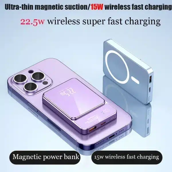 50000mAh Magnetic Power Bank for Iphone Magsafe Wireless Chargers Powerbank 22.5W Super Fast Charging for Xiaomi Samsung Huawei - Image 2