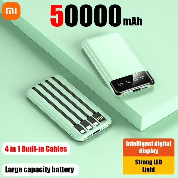 Xiaomi 50000mAh Large Capacity Power Bank 4 in 1 Built in Cables Powerbank LED Intelligent Digital Display for Iphone Samsung - Image 2