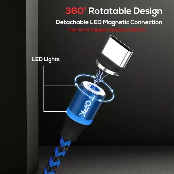 Magnetic Charging Cable 3 IN 1 TOPK 360 Rotation Magnetic Phone Charger Cable with LED Light for Micro USB Type C Cable - Image 6