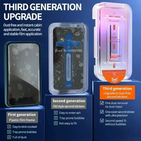 2PCS One-click Dust free Installation HD Screen Protector For iPhone 16 14 13 12 11 15 Pro Max Mini X XR XS MAX Protective glass - Image 4