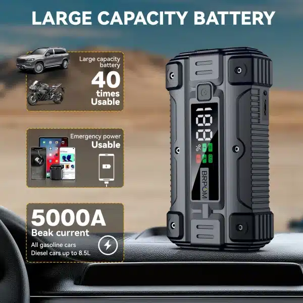 26800mAh 5000A Car Jump Starter Power Bank 12V Portable Car Battery Booster Charger Starting Device Petrol Diesel Car Starter - Image 2