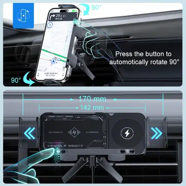 Car Wireless Charger DualCoil Fold Screen Car Phone Holder for Samsung Galaxy Z Fold 6 5 Flip 4 3 Fast Charging Vent Mount Stand - Image 2