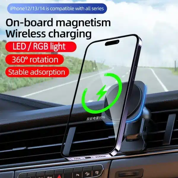 RGB Magnetic Car Phone Holder Stand 30W Wireless Charger Car Mount For iPhone 14 13 12 Pro Max Car Fast Charging Station Macsafe - Image 2
