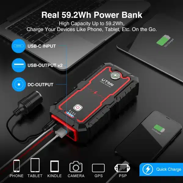 UTRAI Jump Starter Power Bank 2000A /1000A Portable Car Battery Starter For 12V Car Emergency Booster Starter Starting Device - Image 5