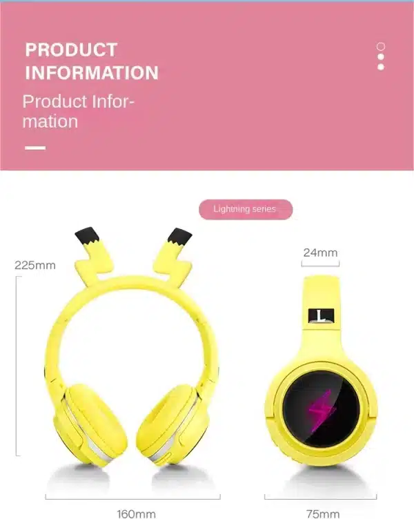 Bluetooth Pikachu Children's Headphone Wireless Neckband Headphones Cartoon Headset Music Earphones Live Stream Learning Earbuds - Image 6