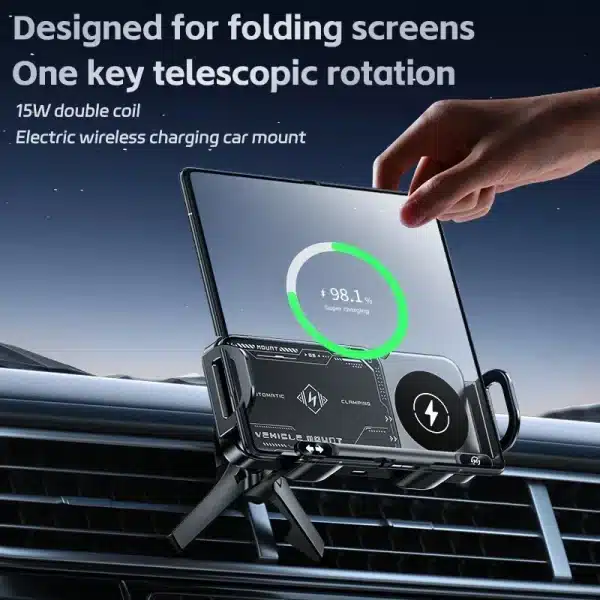 Car Wireless Charger Stand Fold Screen Fast Charging For Samsung Galaxy Z Fold 6 5 4 S24 Ultra iPhone 16 15 14 Pro Phone Holder - Image 4