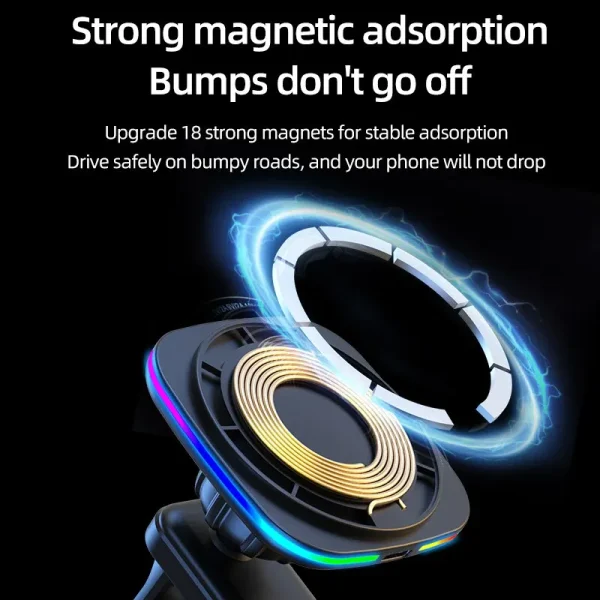 RGB Magnetic Car Phone Holder Stand 30W Wireless Charger Car Mount For iPhone 14 13 12 Pro Max Car Fast Charging Station Macsafe - Image 5