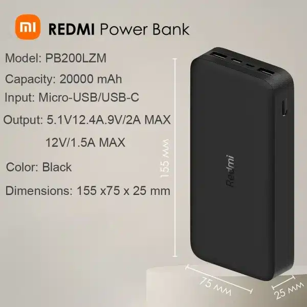 Xiaomi Redmi 20000mAh Power Bank Two Way 18W PB200LZM Portable Charger Quick Charge Dual USB Powerbank Xiaomi - Image 6