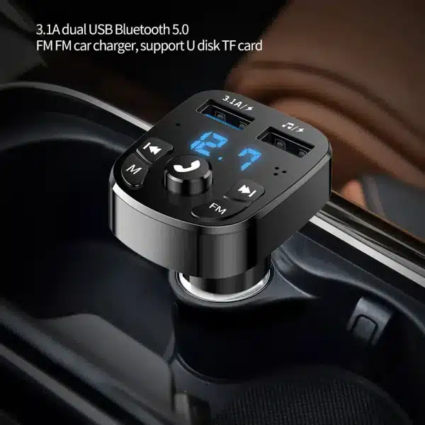 Car Hands-free Bluetooth-compaitable 5.0 FM Transmitter Car Kit MP3 Modulator Player Handsfree Audio Receiver 2 USB Fast Charger - Image 2