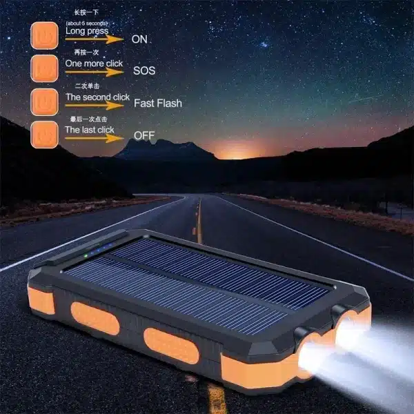 Portable Solar Power Bank 200000mAh Charging Poverbank Triple Protection External Battery Charger Strong LED Light and Dual USB - Image 6