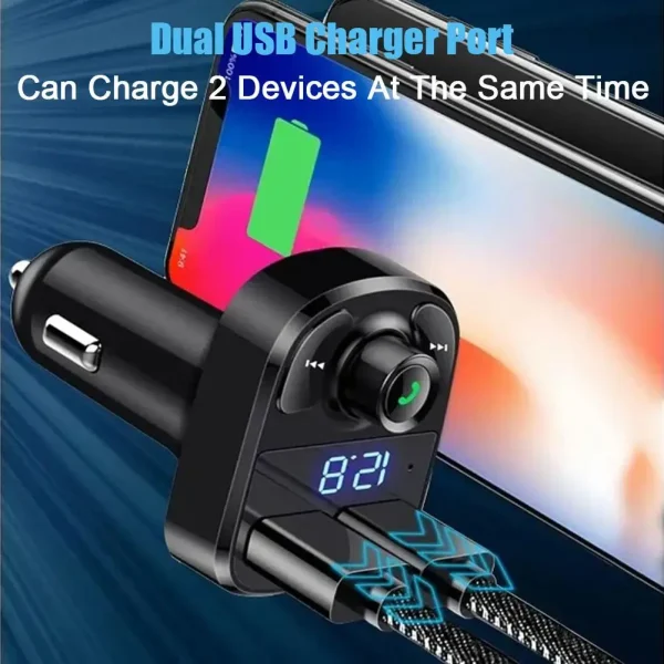 12/24V Car Wireless Bluetooth FM Transmitter Hands-Free Calling Radio USB Car Charger Adapter 3.1A With Voltage Display - Image 2