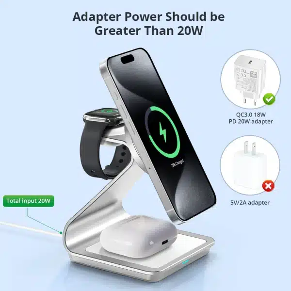 Bonola Magnetic 3 in 1 Wireless Charger for iPhone 15/13/14 Pro Max/12 30W Wireless Charging Station for Apple Watch/AirPods Pro - Image 6