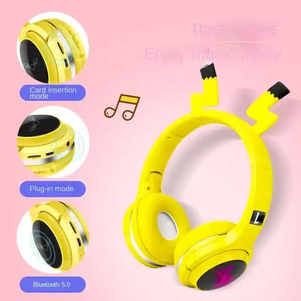 Bluetooth Pikachu Children's Headphone Wireless Neckband Headphones Cartoon Headset Music Earphones Live Stream Learning Earbuds - Image 4