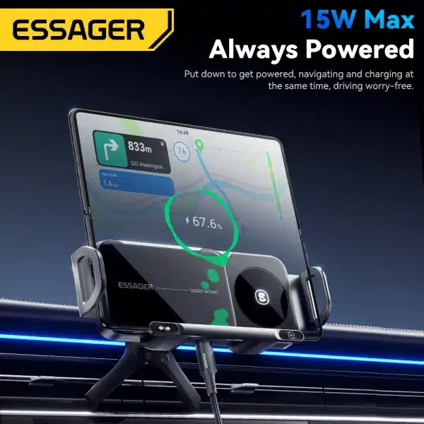 Essager 15W Car Wireless Charger Dual Coil One-Touch Rotatable Car Phone Holder For Samsung Galaxy Z Fold6 5 4 Flip 6 5 4 iPhone - Image 4