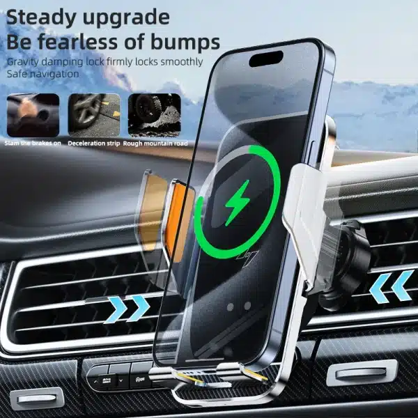 New Wireless Car Phone Holder with Charger 15W Wireless Phone Charging Mobile Holder for Car for iPhone Huawei Samsung Xiaomi - Image 4