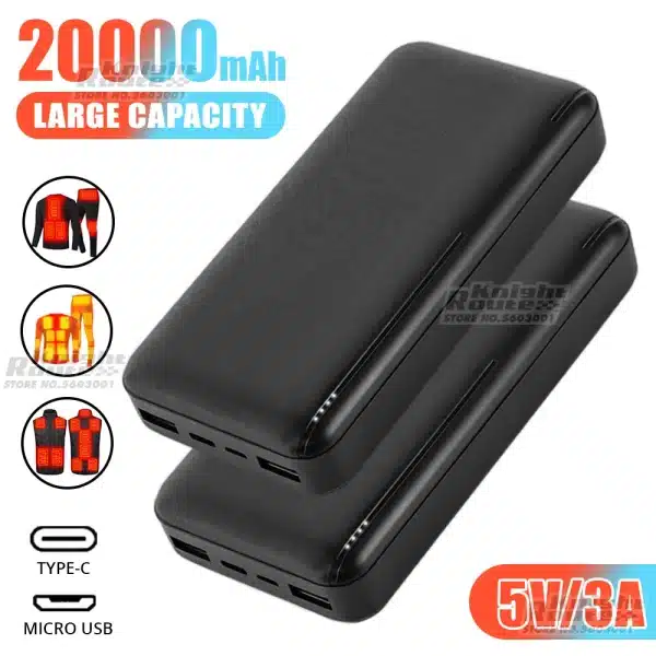 Power Bank 5V/20000mAh/3A Portable Charging Power Supply Mobile Phone External Battery,For heated vest,heated Thermal underwear