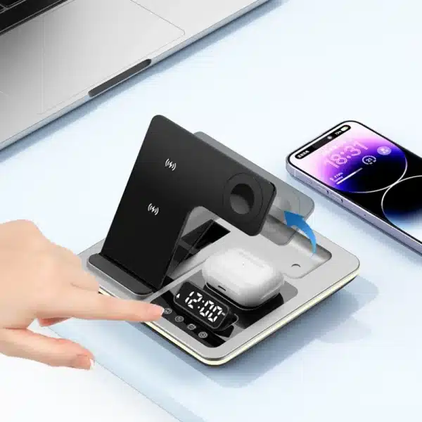 New 5 in 1 Protable Wireless Fast Charger Dock Station for Galaxy S25 Ultra S24/S23 Watch 7/6/5/4/3/2 Classic with Warm Light - Image 4