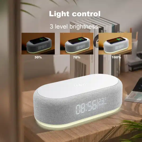 Fast Wireless Charger Alarm Clock Time LED Light Thermometer for iPhone 16 15 14 13 12 Charging Dock Station for Samsung S24 S23 - Image 4