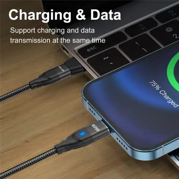 USLION 60W USB C to USB C Magnetic Cable Super Fast Charging Wire QC 3.0 Type C to Micro USB Cord With USB C to USB A Convertor - Image 3