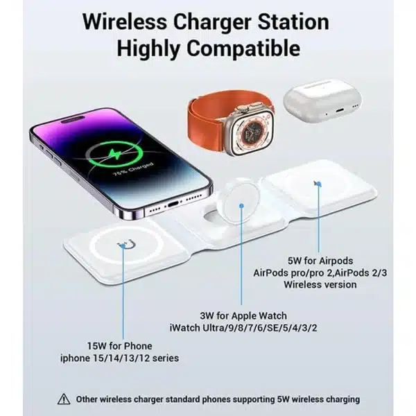 40W 3 in 1 Magnetic Portable Wireless Charger Pad for iPhone 15 14 13 12 Pro Max Apple Watch AirPods Fast Charging Dock Station - Image 3