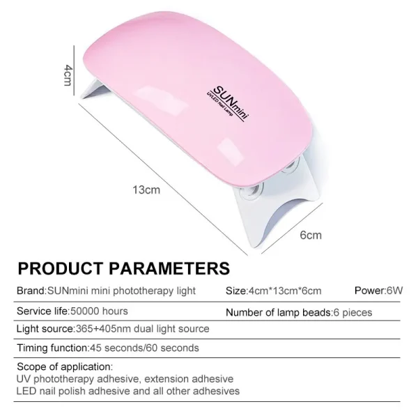 6W Mini Nail Dryer Machine Portable 6 LED UV Manicure Lamp Home Use Nail Lamp For Drying Polish Varnish With USB Cable - Image 6