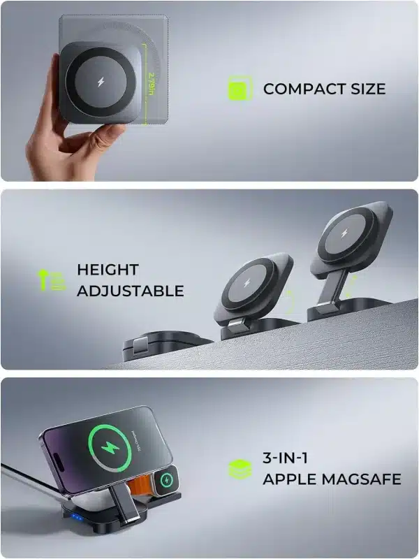 LISEN 3 in 1 Charging Station for Apple Devices Magsafe Wireless Charger Pad for Multiple Devices Fits iPhone 15 Pro - Image 5